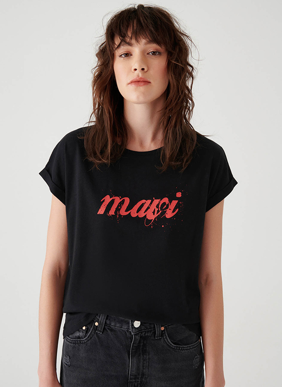 Mavi M166422-900 Bisiklet Yaka   Slim Fit Siyah Kadın T-Shirt