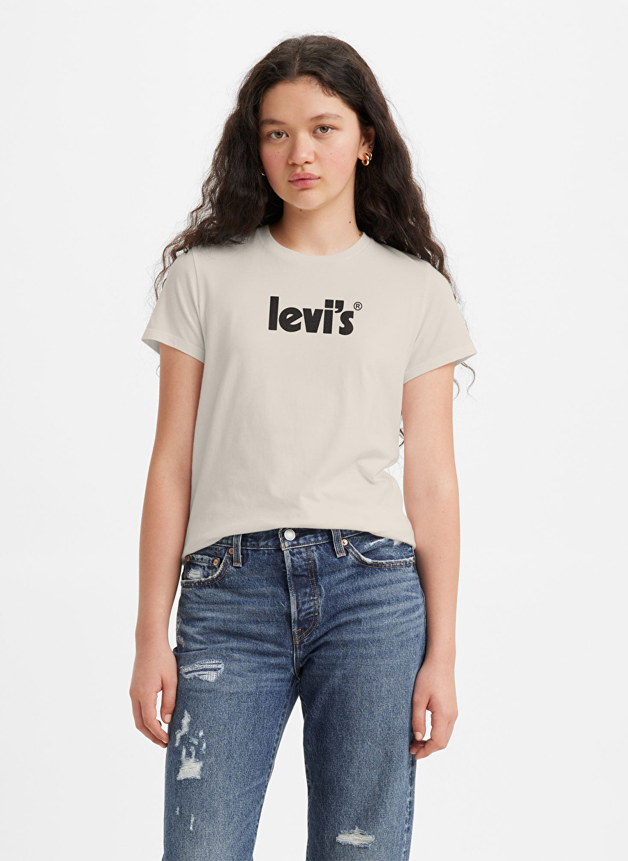 Levis  Lse The Perfect Tee Lse Seasonal P Bisiklet Yaka  Regular Fit  Bej Kadın T-Shirt