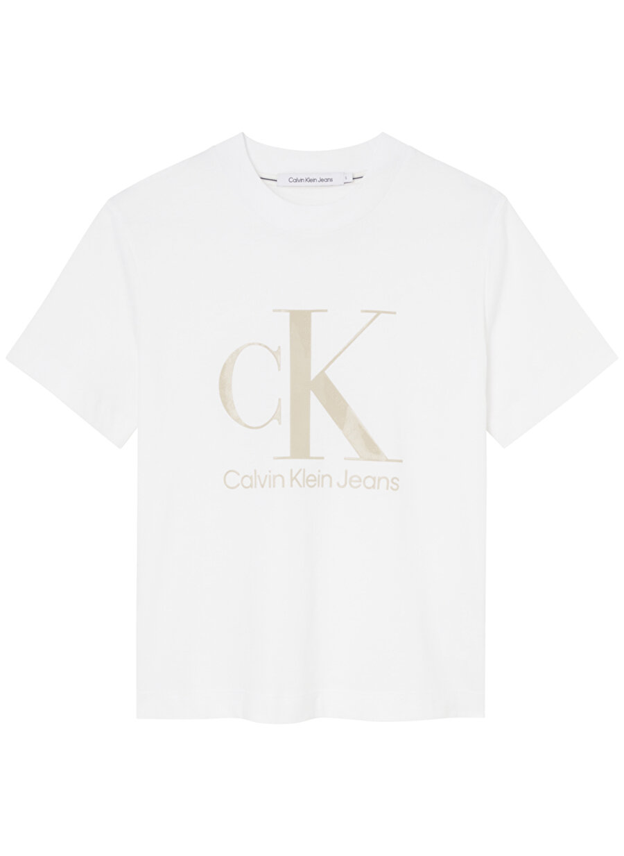 Calvin Klein J20J218264YAF Yuvarlak Yaka Normal Kalıp Beyaz Kadın T-Shirt