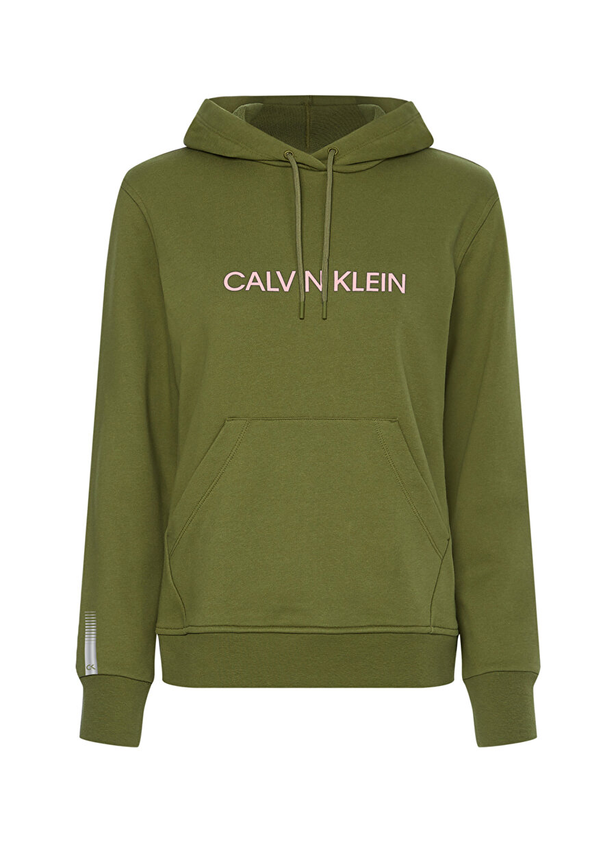 Calvin Klein 00GWF1W311340 Kapüşonlu Normal Kalıp Düz Yeşil Kadın Sweatshirt