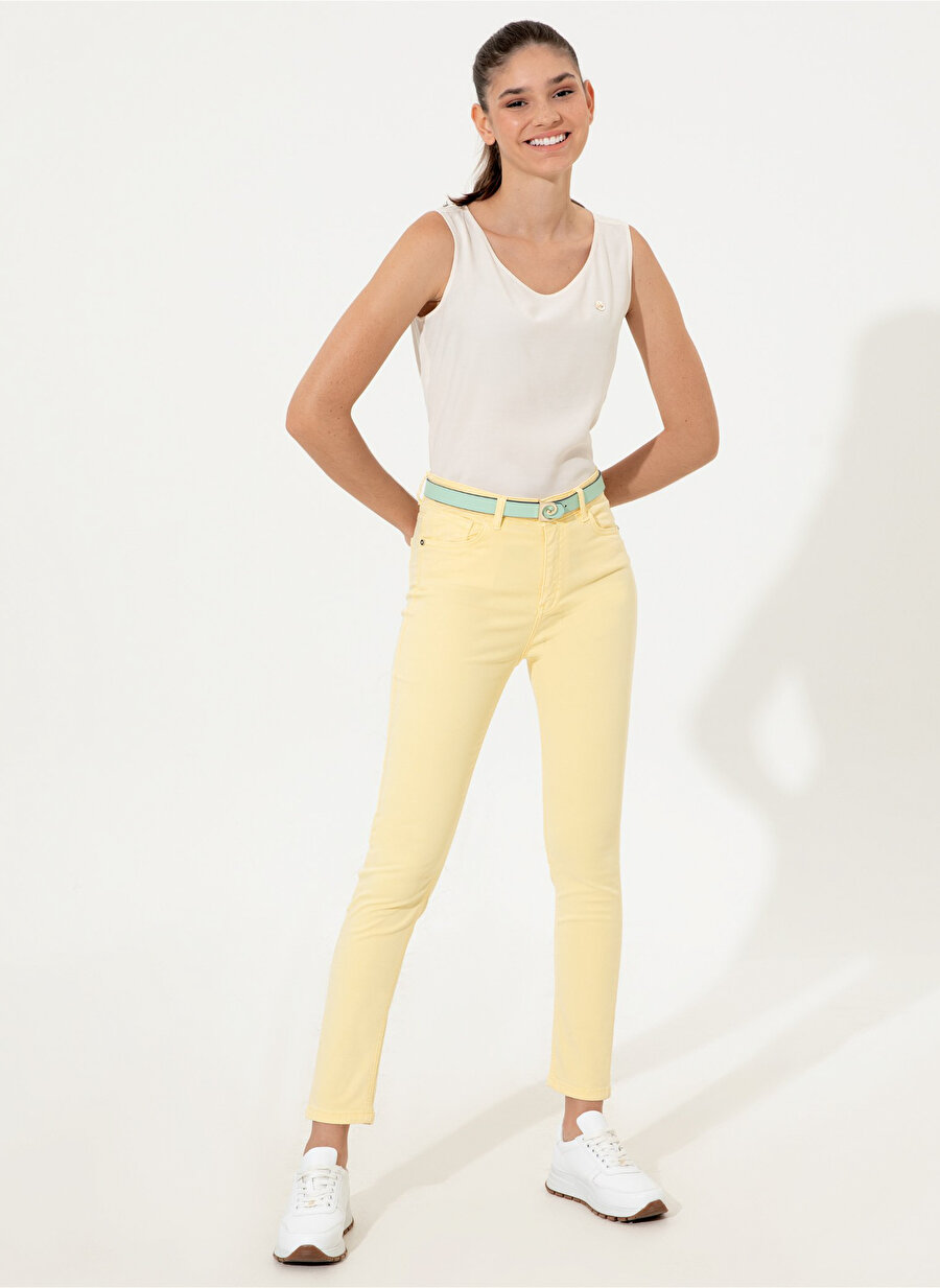 Pierre Cardin Derin-22Y Yüksek Bel Skinny Fit Düz Sarı Kadın Pantolon