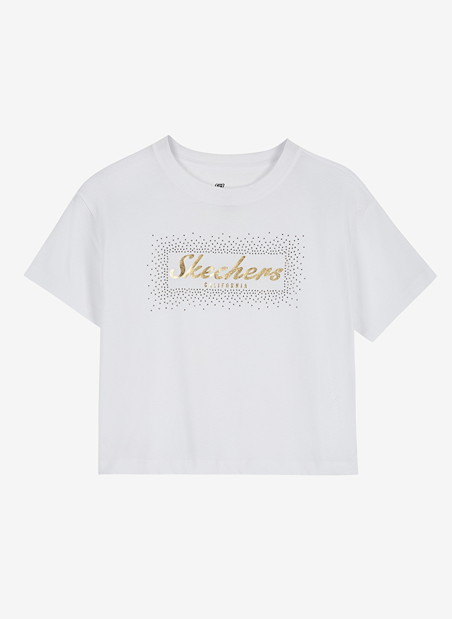 Skechers Bisiklet Yaka Normal Kalıp Düz Kırık Beyaz Kadın T-Shirt - S221460-102 Shiny Logo