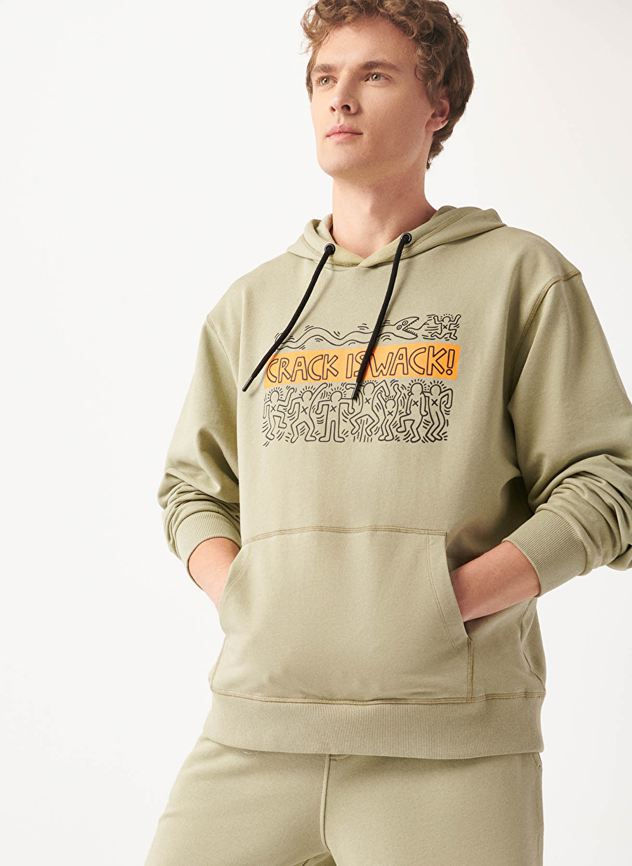 Mavi M0610509-71769_Keith Hering Kapüşonlu Loose Fit Düz Koyu Haki Erkek Sweatshirt