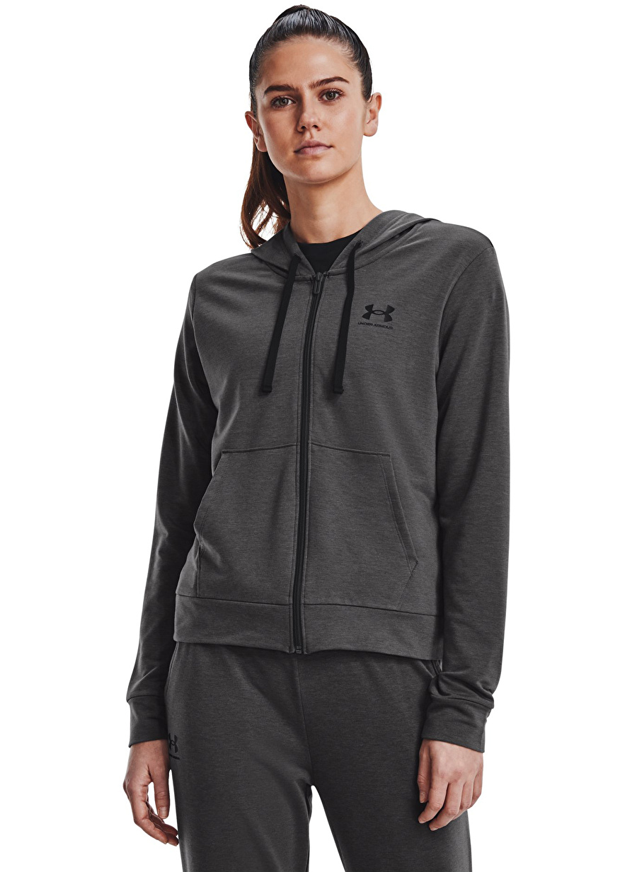 Under Armour 1369853 Rival Terry Fz Hoodie Kapüşonlu Normal Kalıp Düz Gri KadınZip Ceket