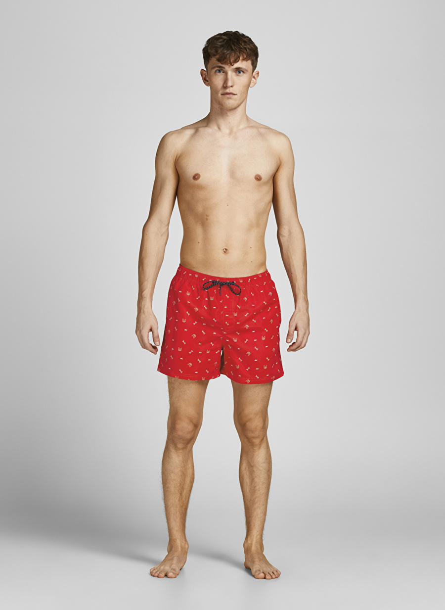 Jack & Jones 12206071_Jpstcrete Jjswim Akm  Normal Bel  Desenli Kırmızı Erkek Şort Mayo