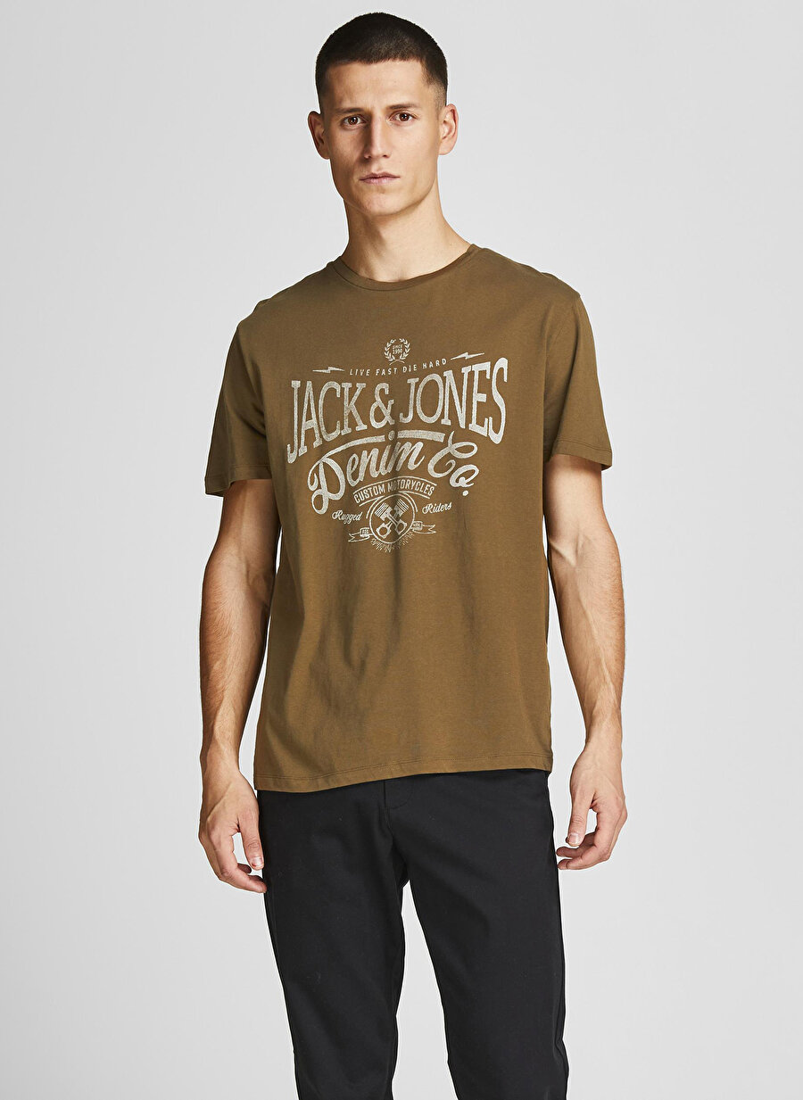 Jack & Jones 12208452_Jprblubooster Tee O Yaka Regular Fit Baskılı Koyu Yeşil Erkek T-Shirt