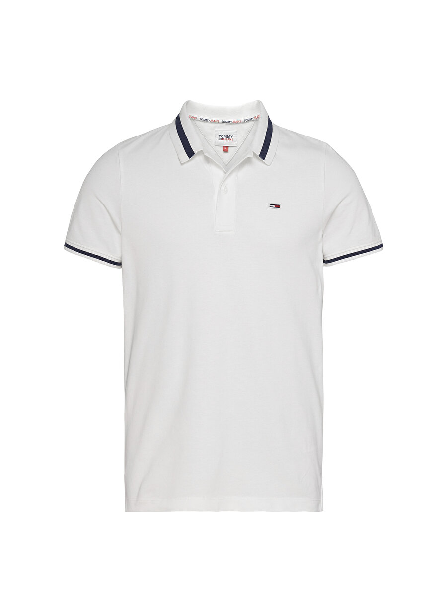 Tommy Jeans Düz Beyaz Erkek Polo T-Shirt DM0DM12220-YBR_TJM TIPPED STRETCH