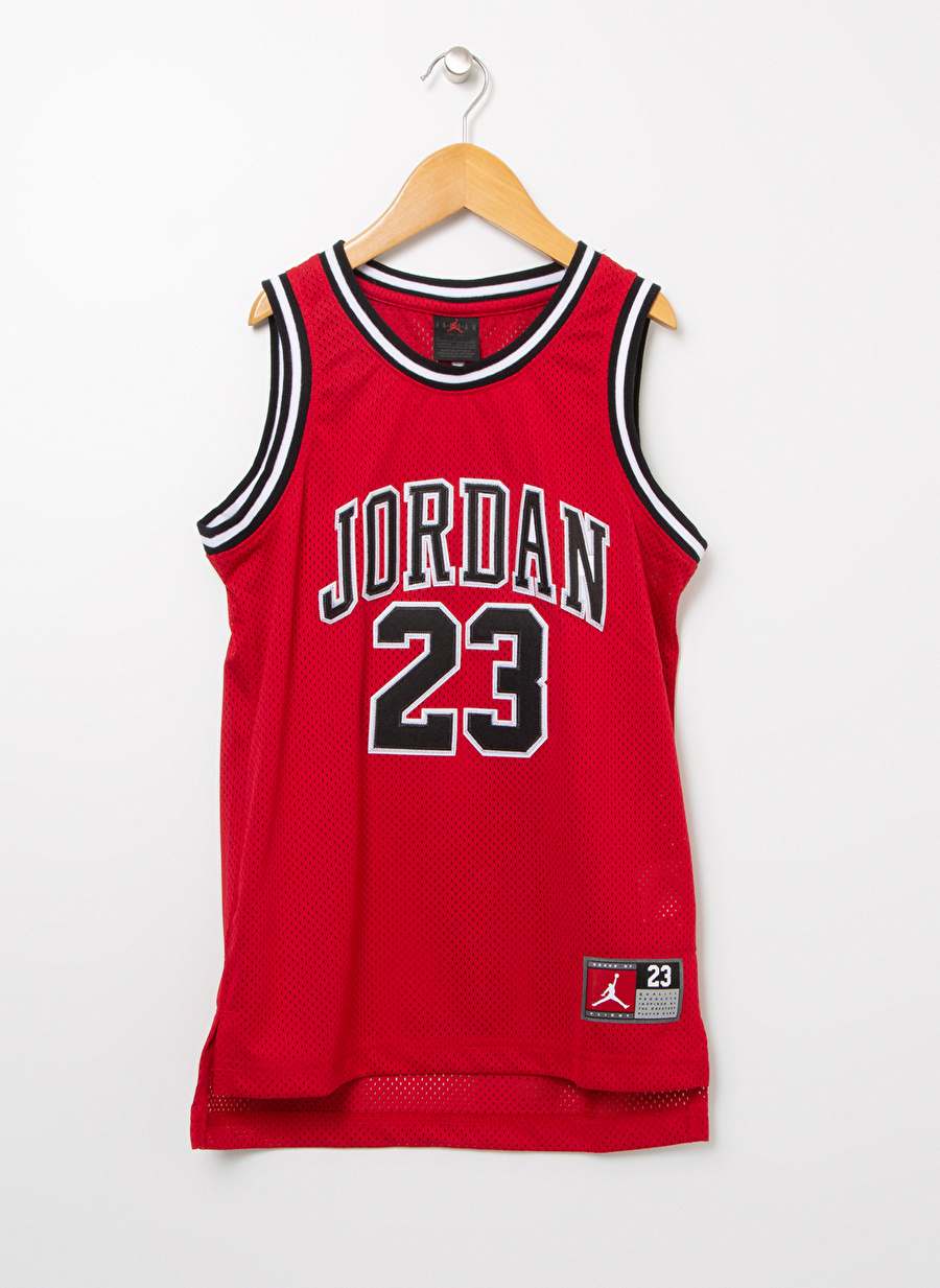 Nike Bisiklet Yaka Normal Kalıp Baskılı Kırmızı Erkek Çocuk Atlet - 95A773-R78 JDB JORDAN 23 JERSEY