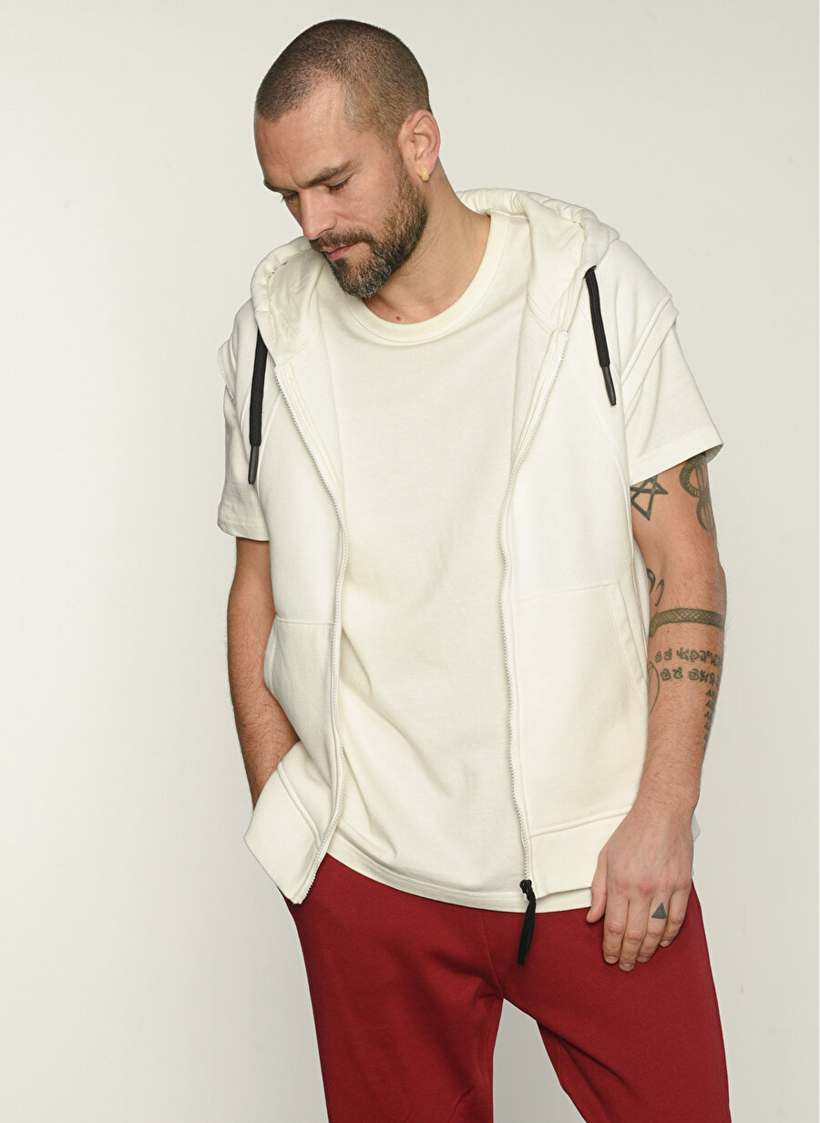 People By Fabrika PFESS22SW0003 Klasik Yaka Regular Fit Düz Beyaz Erkek Sweatshirt