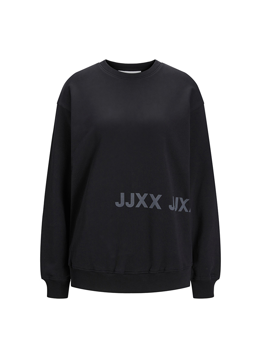 JJXX Jxadalie Ls Loose Sweat By Yuvarlak Yaka Rahat Kalıp Düz Siyah Kadın Sweatshırt