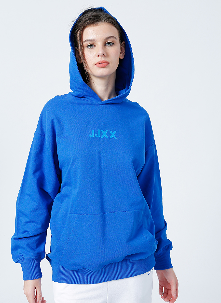 JJXX Kapüşonlu  Rahat Kalıp Düz Mavi Kadın Sweatshirt  -  Jxbeth Ls Loose Hoodie By