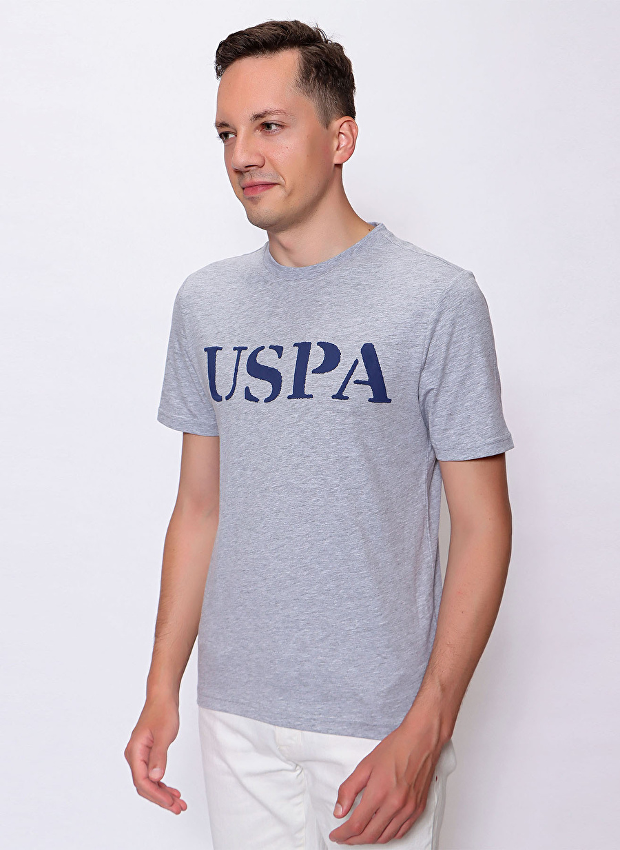 U.S. Polo Assn. Polo Yaka Baskılı Gri Melanj Erkek Polo T-Shirt GEARTIY022