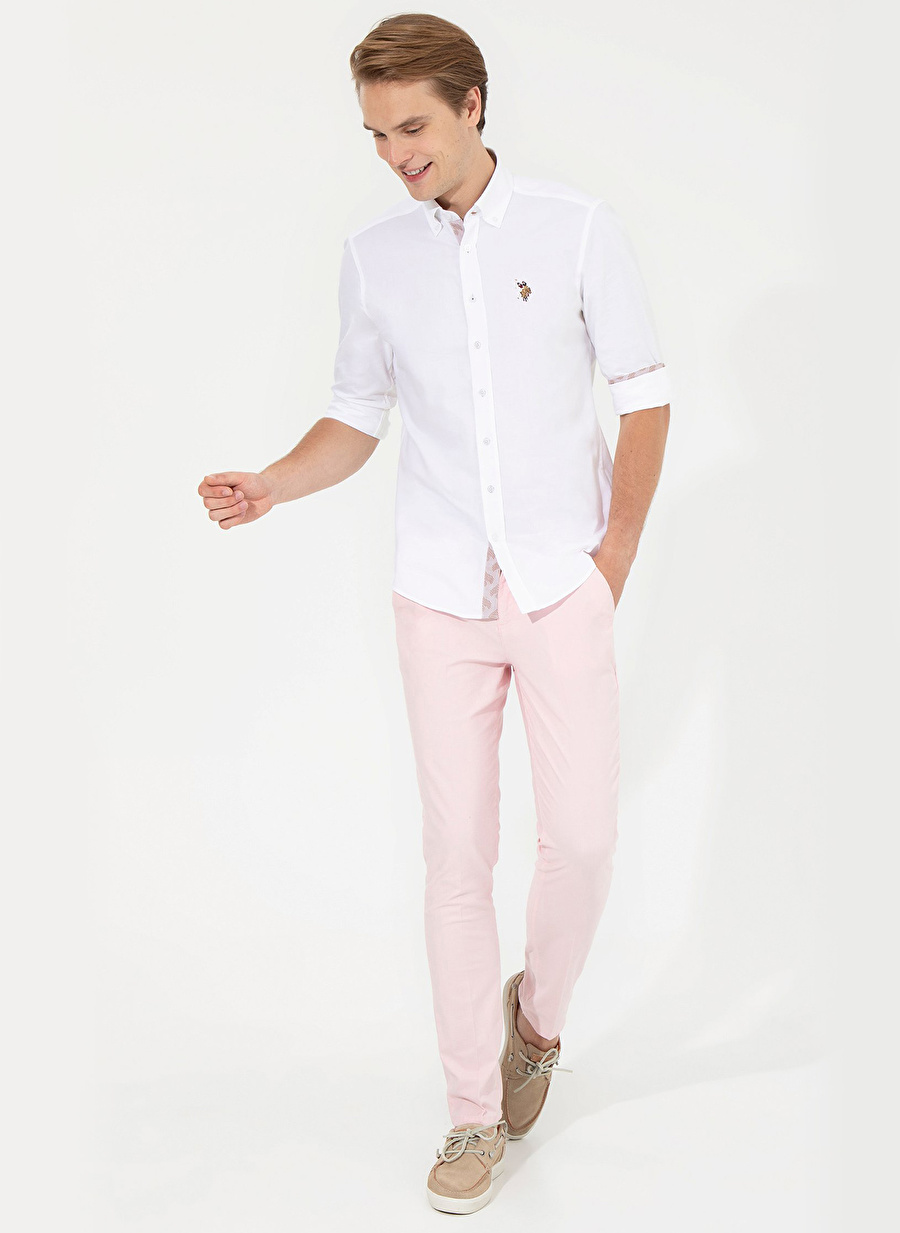 U.S. Polo Assn. Normal Bel Normal Paça Slim Fit Pembe Erkek Pantolon HELGE