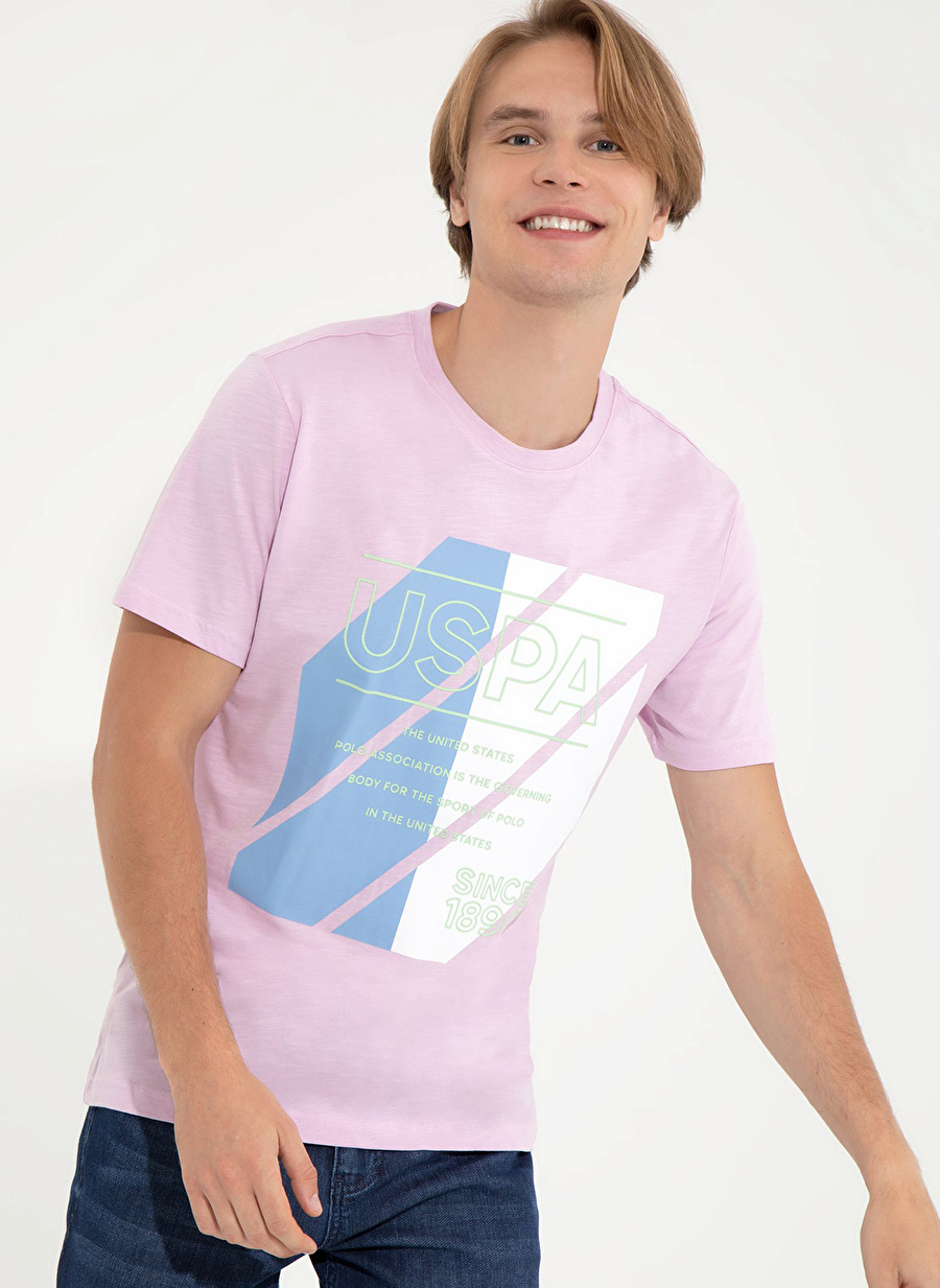 U.S. Polo Assn. Bisiklet Yaka Pembe Erkek T-Shirt SEAR