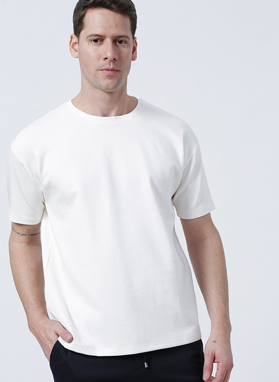 Network Bisiklet Yaka Geniş Fit Düz Beyaz Erkek T-Shirt - 1082041