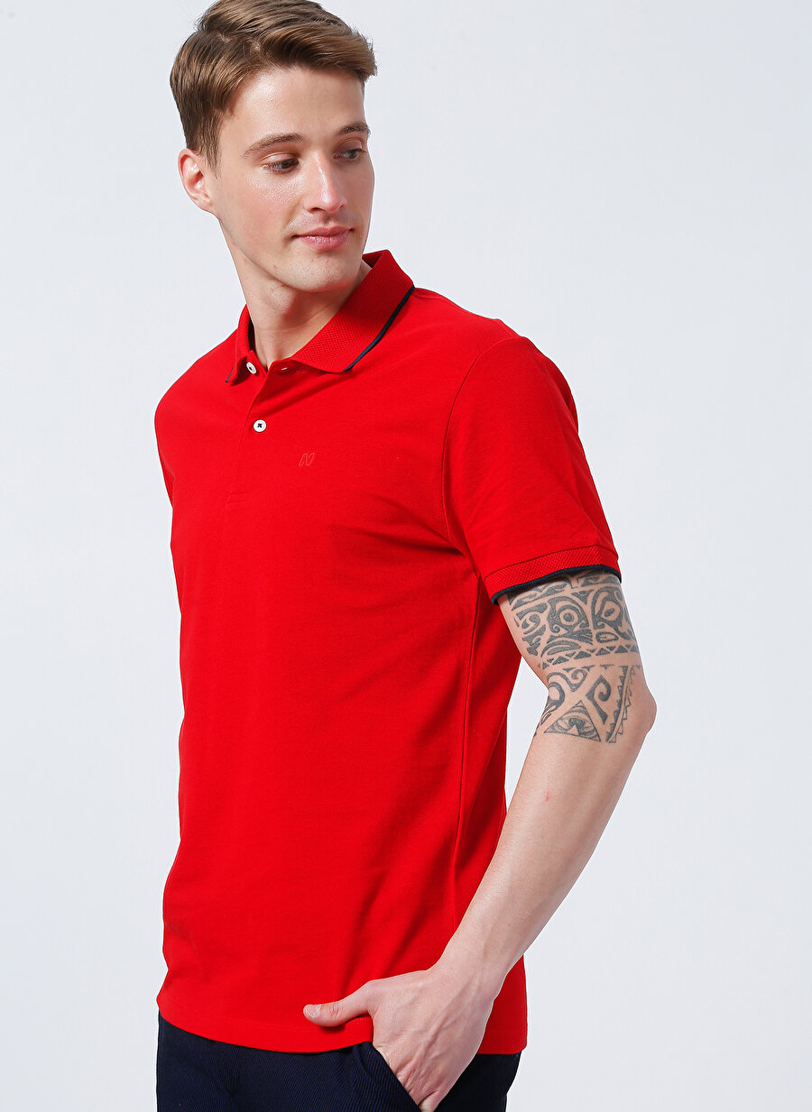 Network Polo Yaka Düz Kırmızı Erkek Polo T-Shirt 1082243
