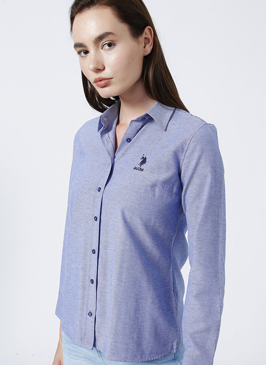 U.S. Polo Assn. Wox22Y. Slim Fit Düz Mavi Kadın Gömlek