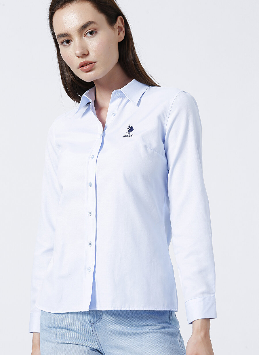U.S. Polo Assn. Wox22Y Slim Fit Düz Mavi Kadın Gömlek