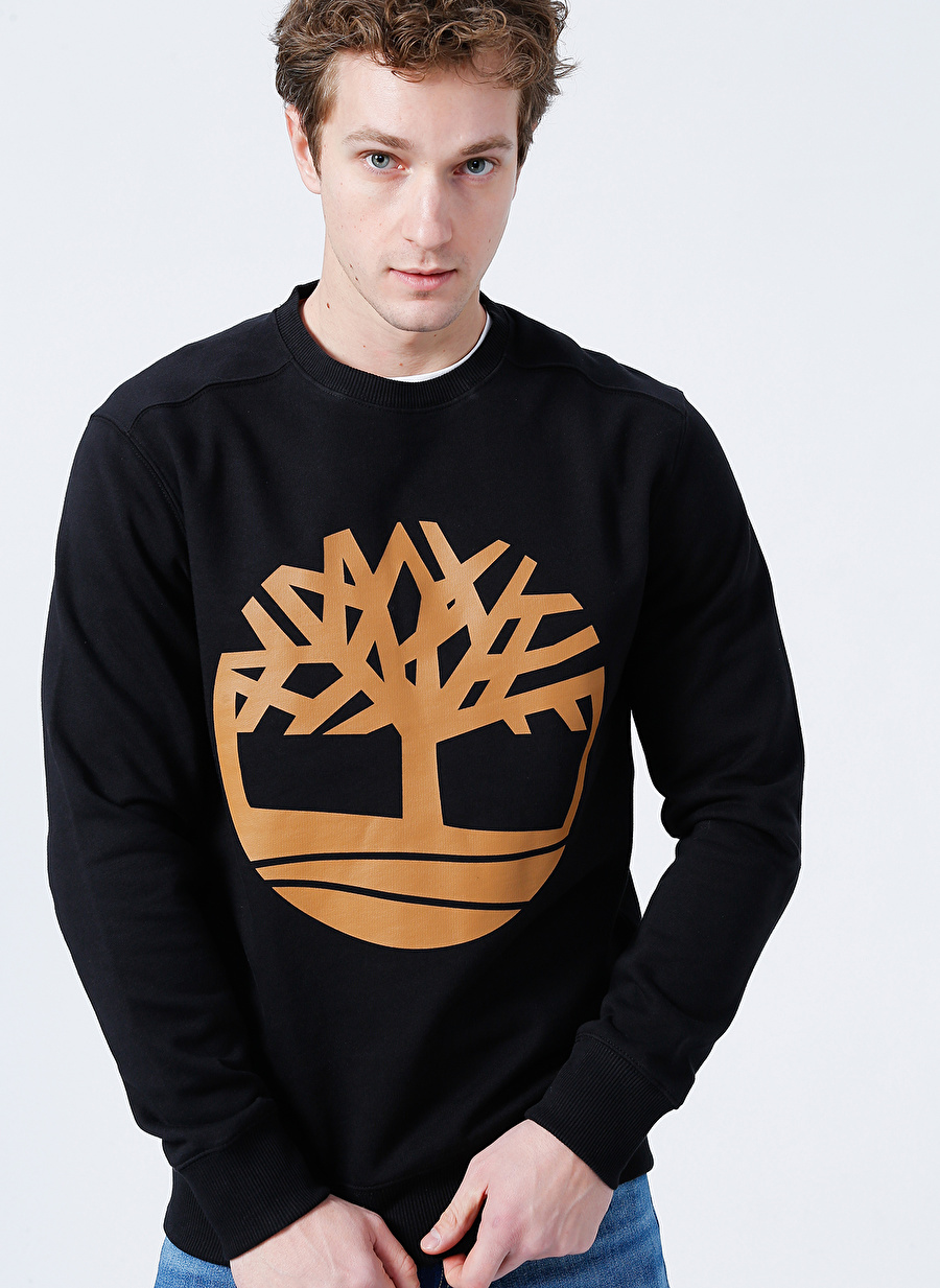 Timberland O Yaka  Normal Kalıp Desenli Siyah Erkek Sweatshirt  -  TB0A2BJ8P561 Core Logo Crew Bb