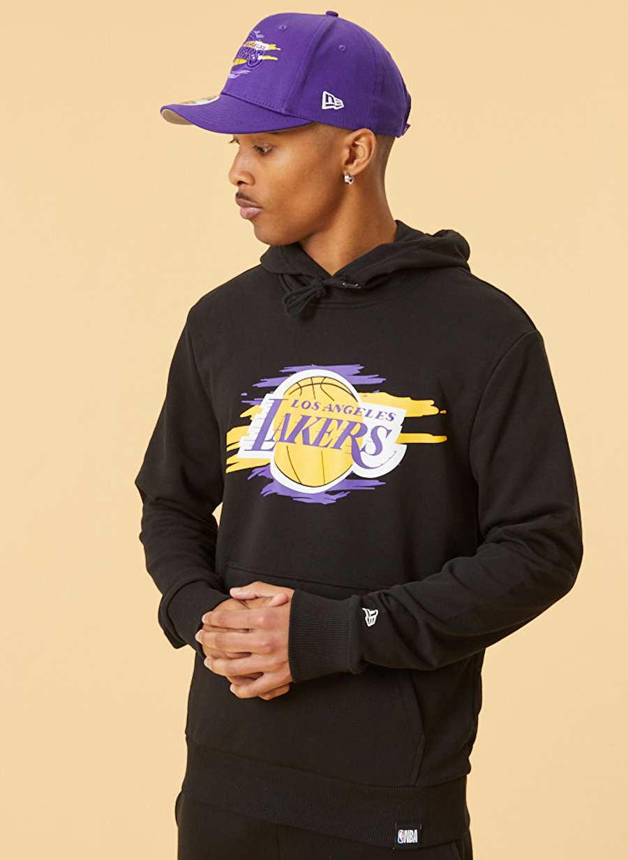 New Era Kapüşonlu  Normal Kalıp Düz Siyah Erkek Sweatshirt  -  Nba Tear Logo Hoody Loslak Blk