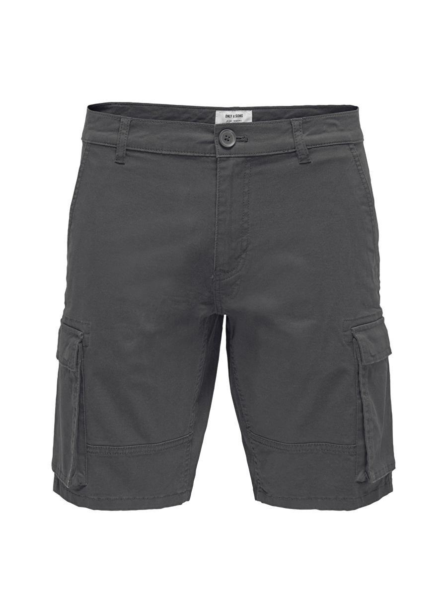 Only & Sons Normal Bel Düz Antrasit Erkek Kargo Şort - 22016689_Onscam Stage Cargo Shorts