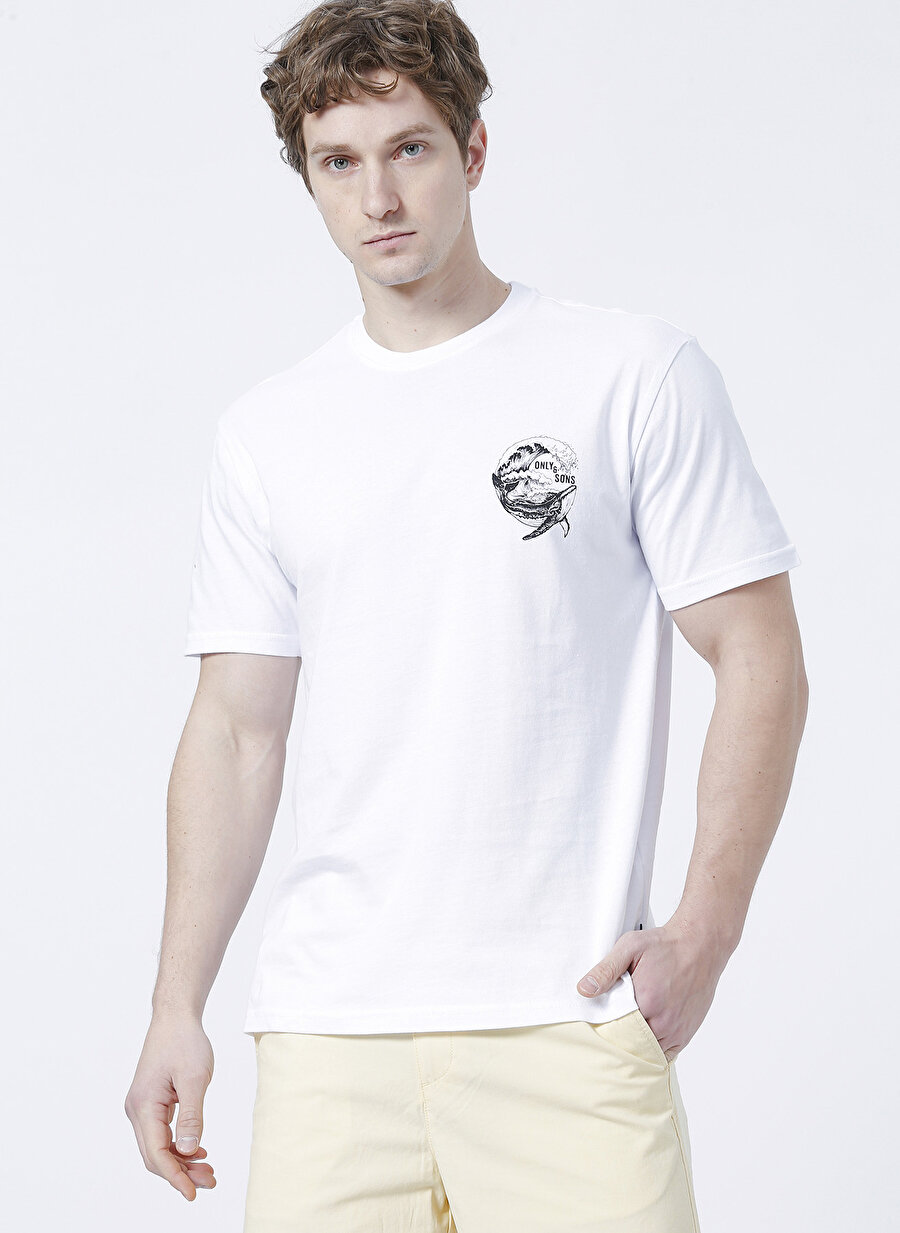 Only & Sons Rahat Kalıp Baskılı Açık Beyaz Erkek T-Shirt - 22023990_Onswhale Reg Ss Tee