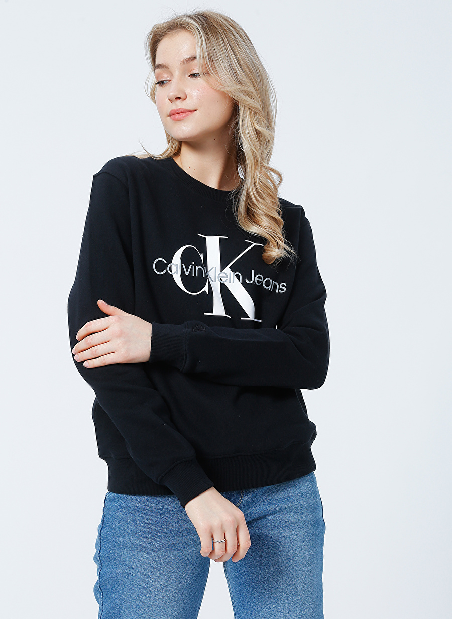 Calvin Klein Jeans Bisiklet Yaka   Normal Kalıp  Siyah Kadın Sweatshirt J20J219140BEH