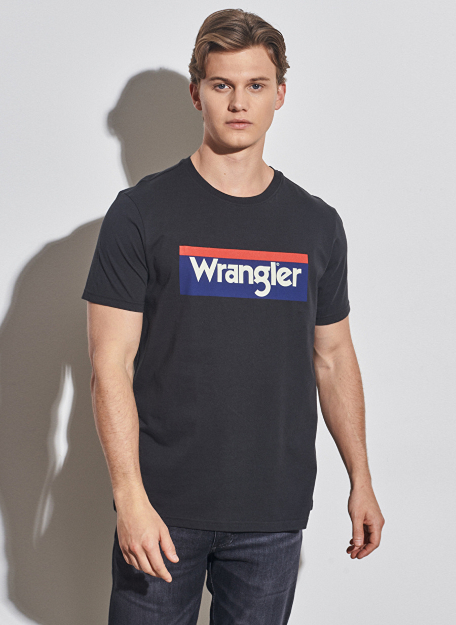 Wrangler W7H4D3Xv6 O Yaka  Regular Fit Baskılı Açık Siyah Erkek T-Shirt