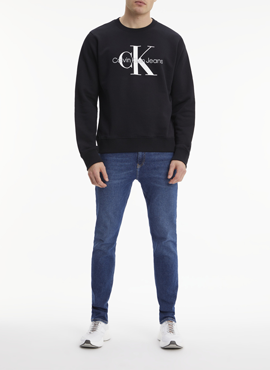 Calvin Klein Jeans Siyah Erkek Bisiklet Yaka Düz Sweatshirt J30J320933-BEH CORE MONOGRAM