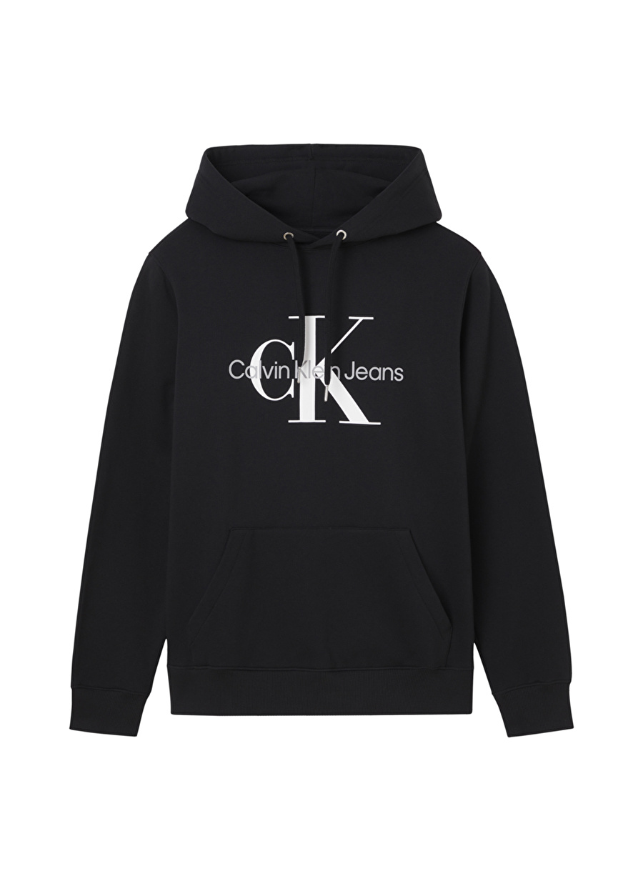 Calvin Klein Jeans Siyah Erkek Bisiklet Yaka Düz Sweatshirt J30J320934-BEH CORE MONOGRAM HOODIE