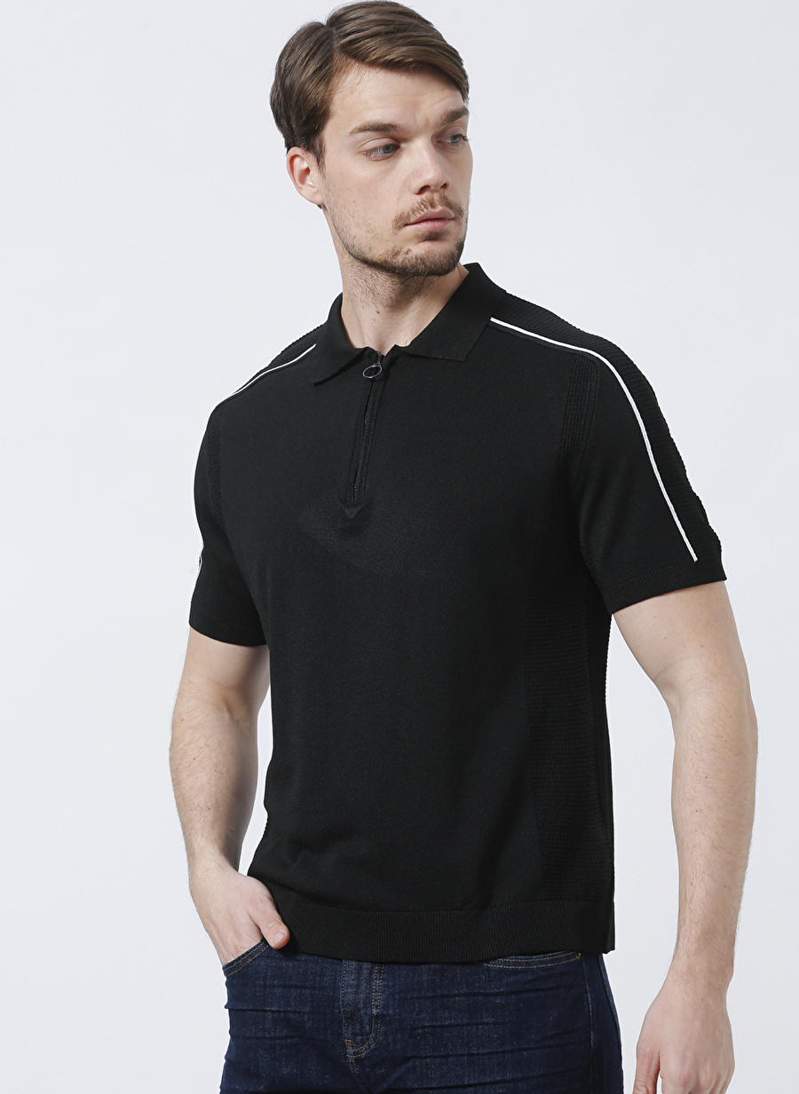 Gualtiero Manuele Giorgi GU22MSS04121 Polo Yaka Slim Fit Siyah Erkek Kazak