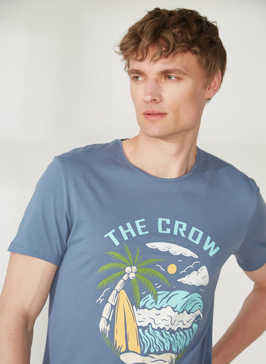 The Crow Mavi Unisex Bisiklet Yaka T-Shirt PALM