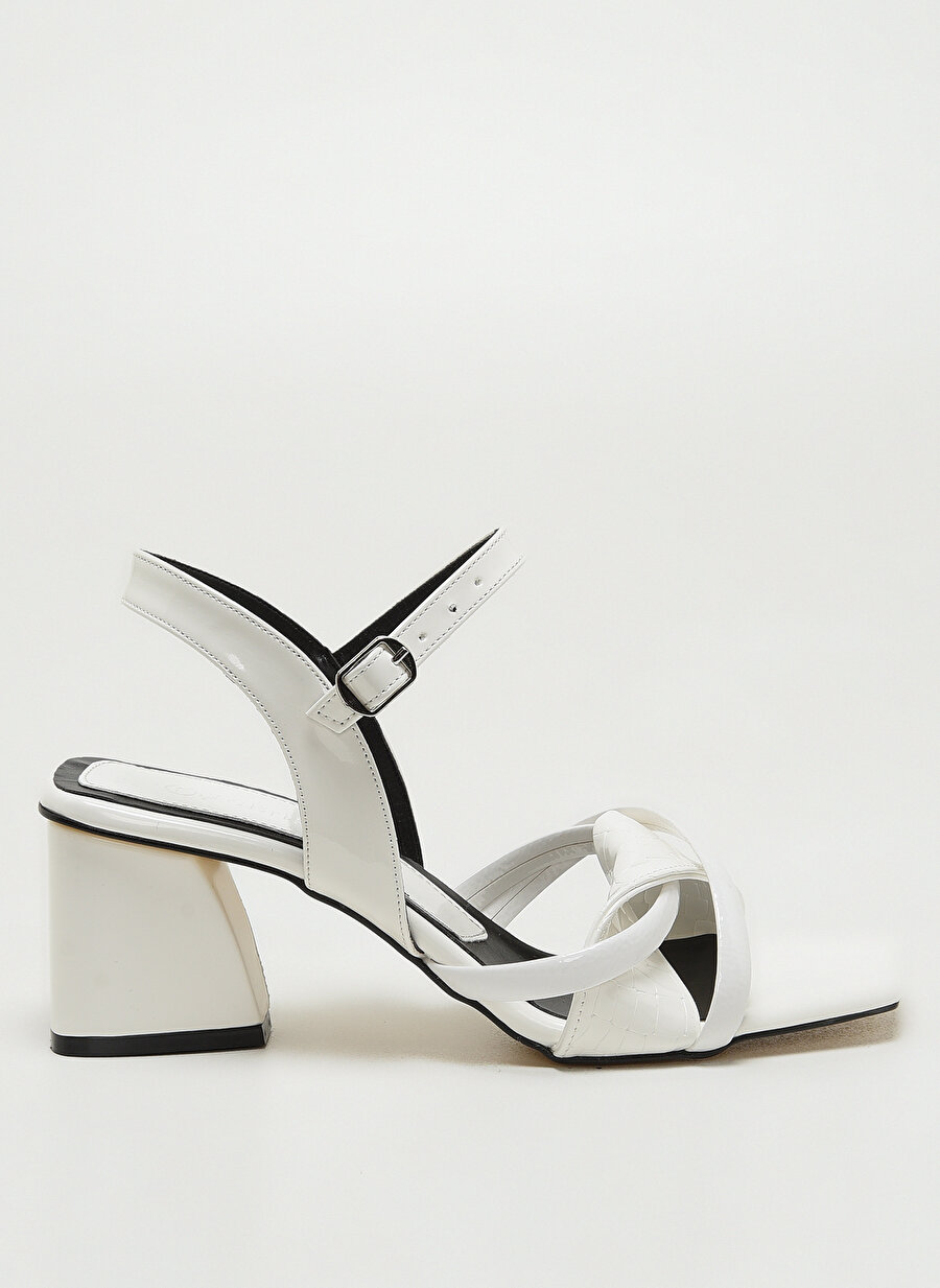 F By Fabrika Suni Deri Beyaz Kadın Topuklu Ayakkabı TORTE