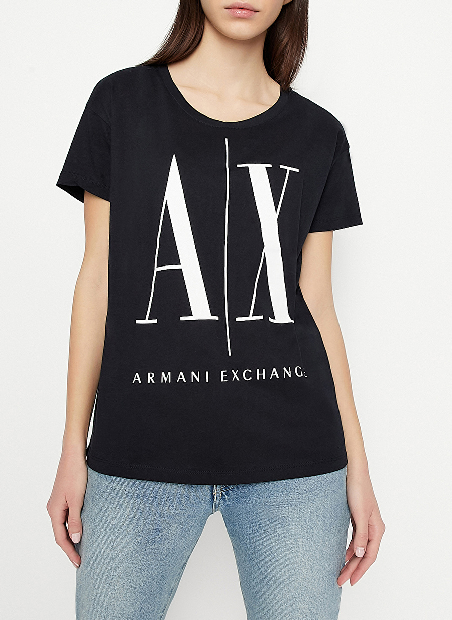 Armani Exchange Bisiklet Yaka Lacivert Kadın T-Shirt 8NYTCX-1510