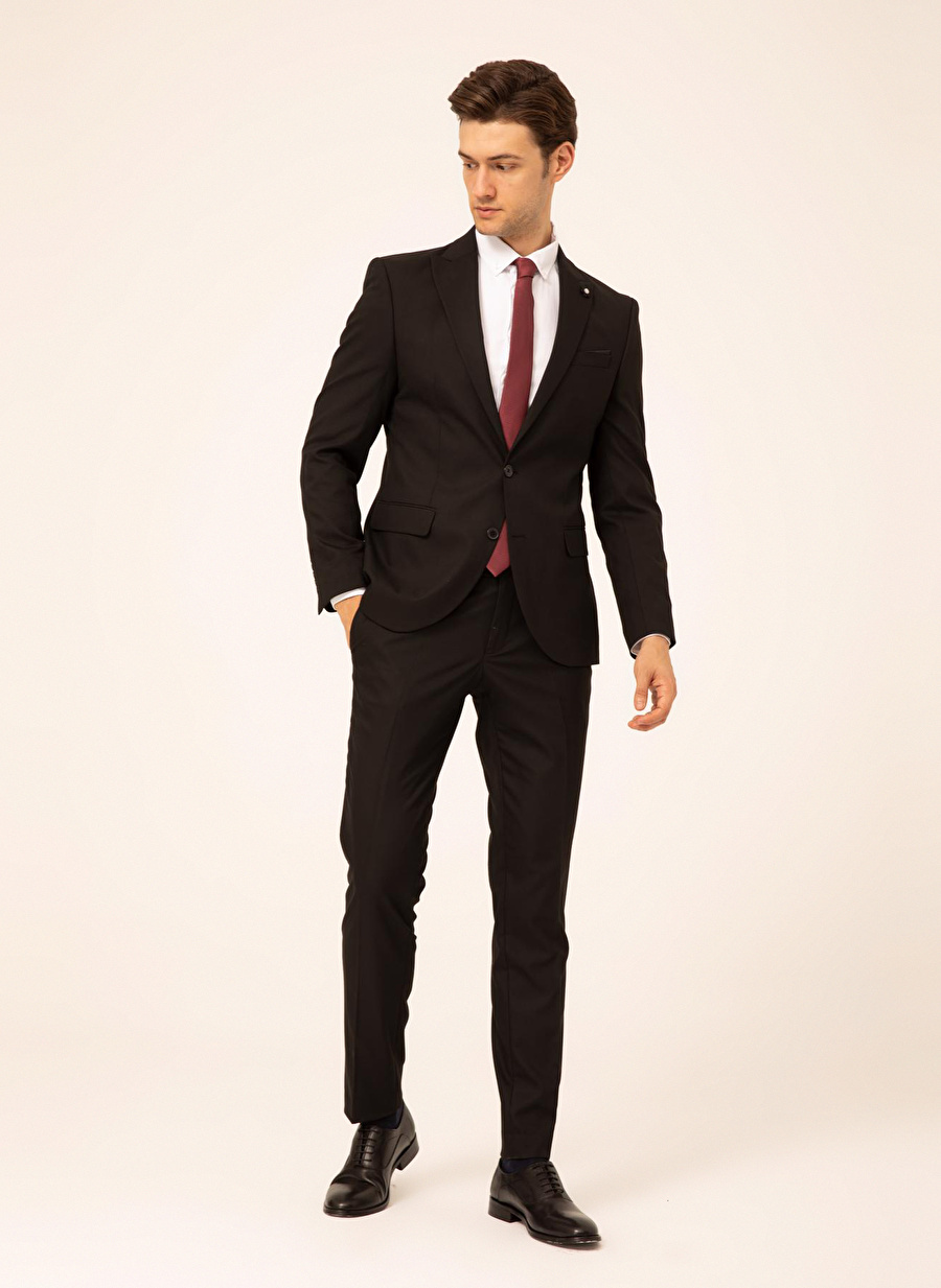 Süvari Normal Bel Slim Fit Siyah Erkek Takım Elbise TK1000600231