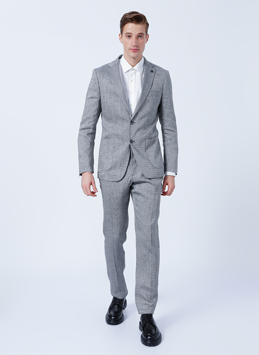 Beymen Business Normal Bel Slim Fit Gri - Siyah Erkek Takım Elbise 4B3022200005