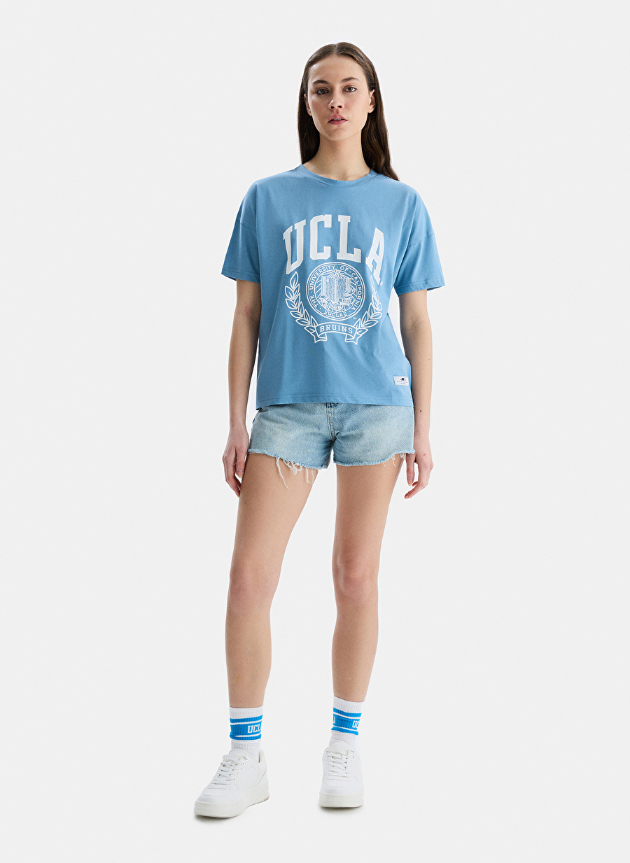 Ucla Bisiklet Yaka Mavi Kadın T-Shirt AVALON