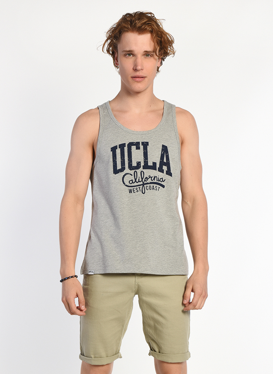 Ucla Bisiklet Yaka Gri Erkek T-Shirt PEBLE