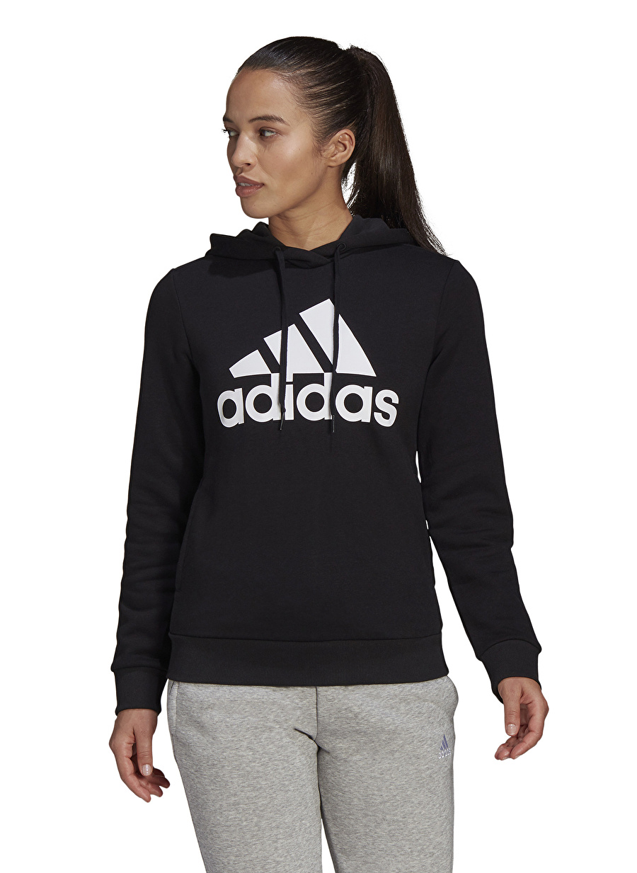 adidas Kapüşon Yaka Siyah - Beyaz Kadın Sweatshırt GL0653 W BL FL HD SWT