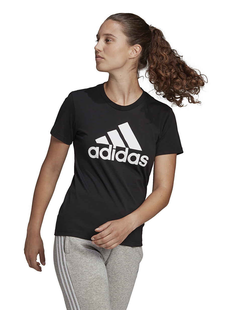 adidas Bisiklet Yaka Baskılı Siyah - Beyaz Kadın T-Shirt GL0722 W BL T