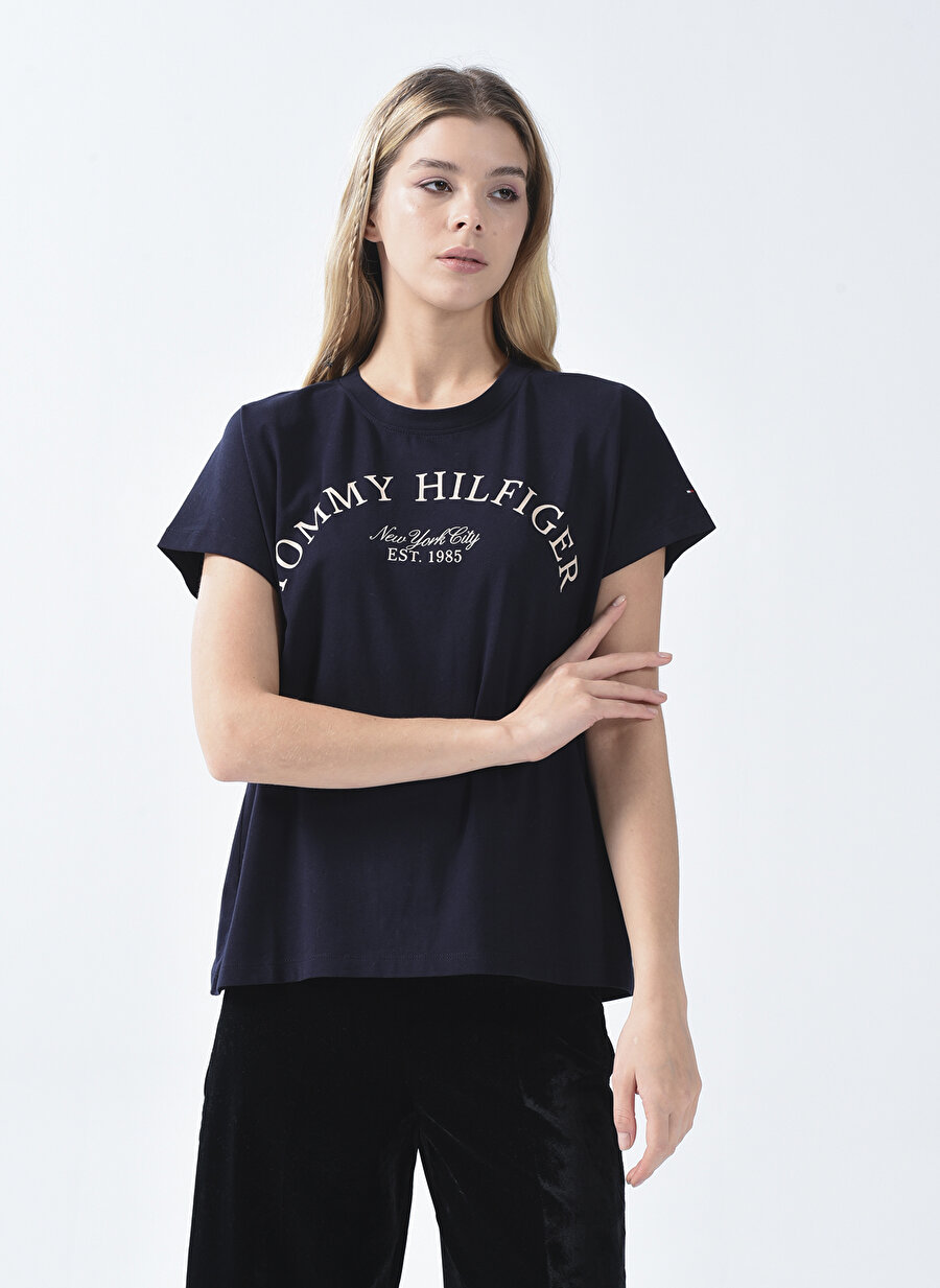 Tommy Hilfiger Dik Yaka Mavi Kadın T-Shirt WW0WW36037DW5