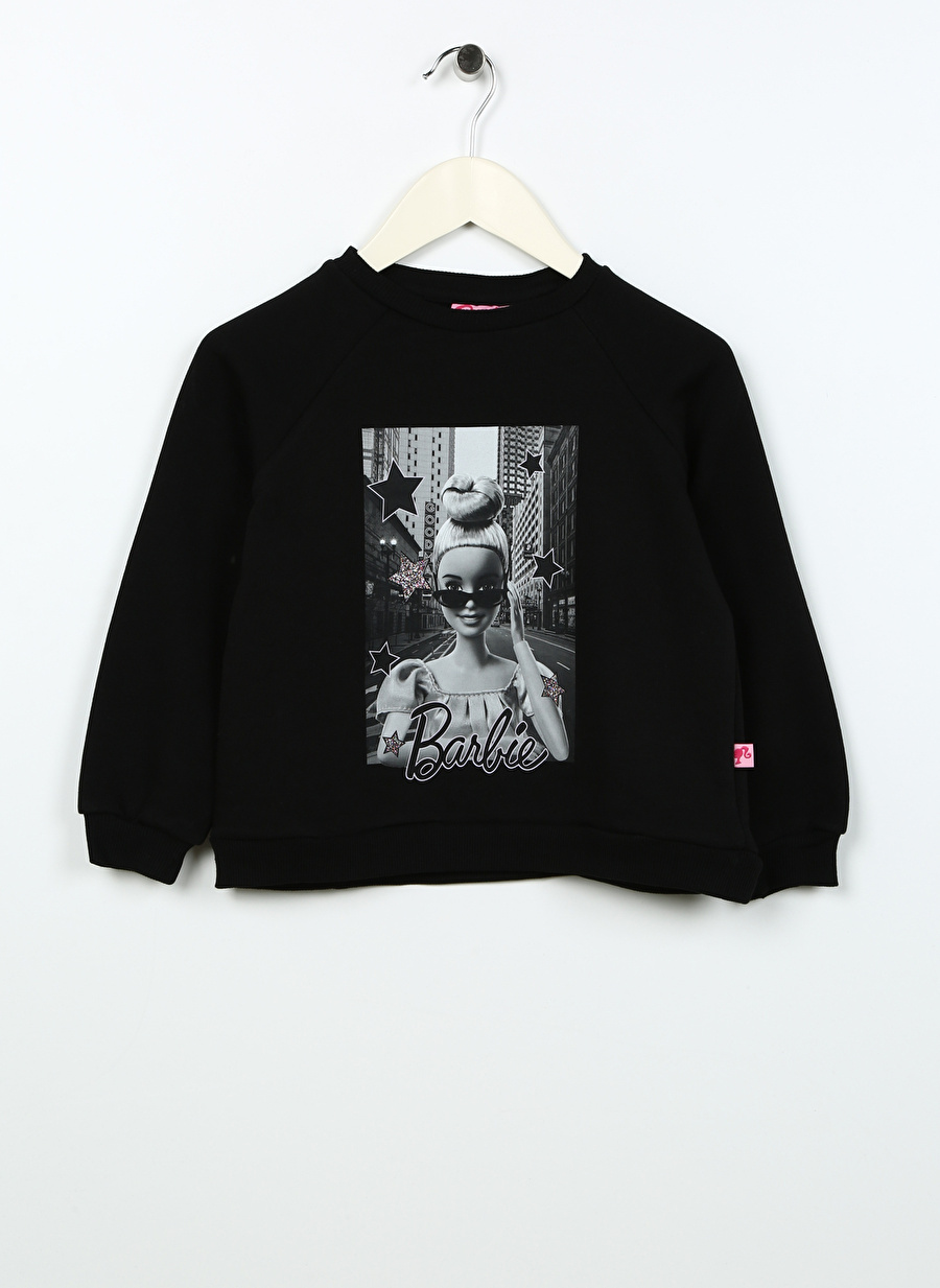 Barbie Siyah Kız Çocuk Bisiklet Yaka Uzun Kollu Baskılı Sweatshirt 22BW-35