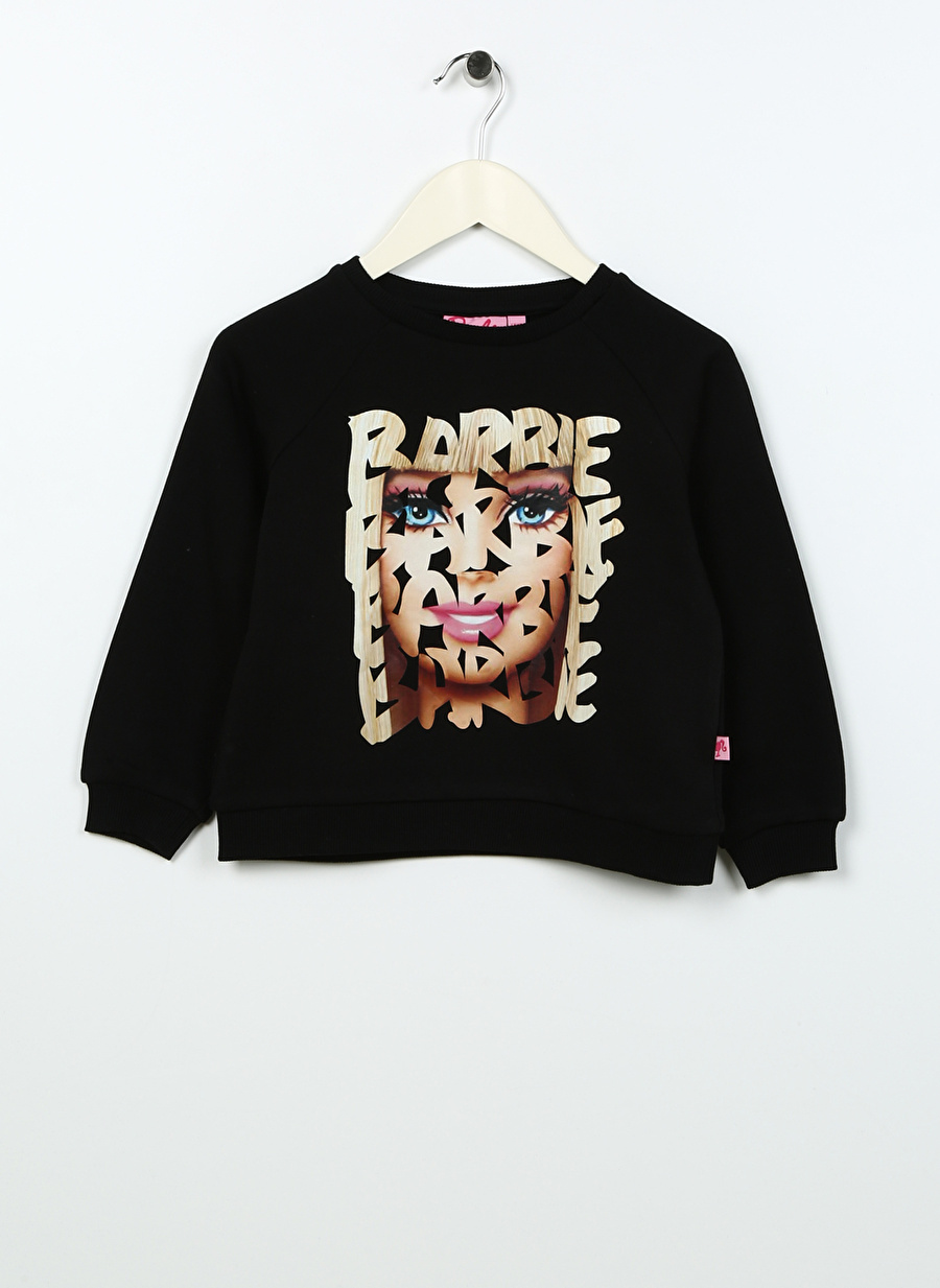 Barbie Siyah Kız Çocuk Bisiklet Yaka Uzun Kollu Baskılı Sweatshirt 22BW-34