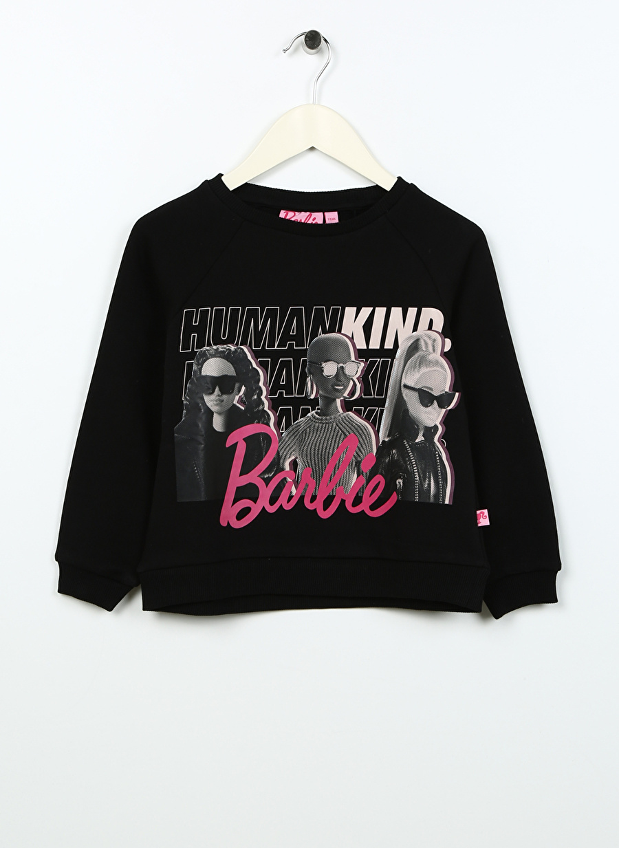 Barbie Siyah Kız Çocuk Bisiklet Yaka Uzun Kollu Baskılı Sweatshirt 22BW-55