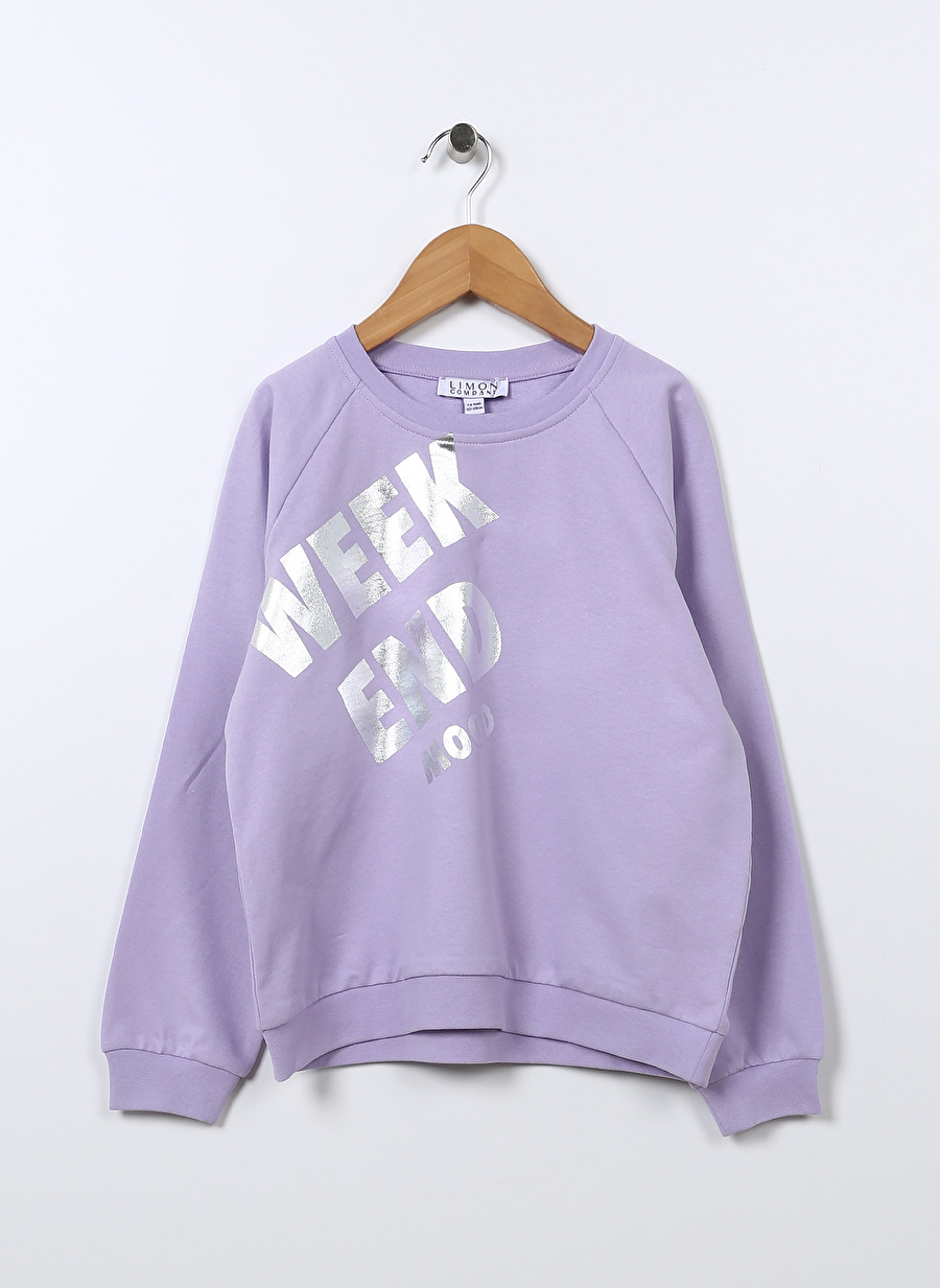 Limon Lila Kız Çocuk Bisiklet Yaka Varaklı Sweatshirt WEEKEND GIRL