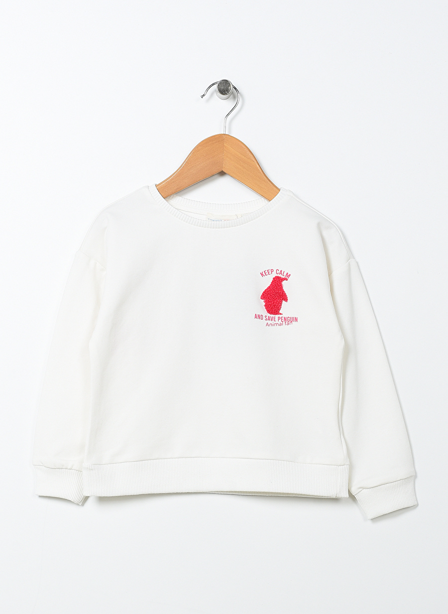 Mammaramma Ekru Kız Bebek Bisiklet Yaka Düşük Omuz Oversize Baskılı Sweatshirt 22FWG-57