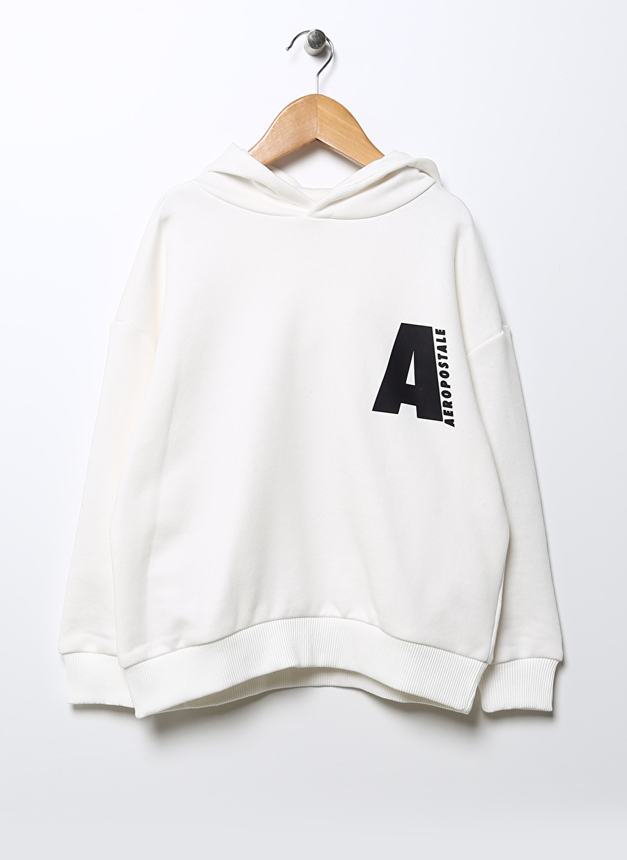 Aeropostale Ekru Erkek Çocuk Kapüşonlu Oversize Baskılı Sweatshirt 22WAB08