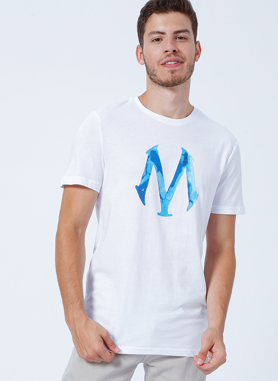 Mavi Bisiklet Yaka Baskılı Beyaz Erkek T-Shirt M0611025-620_MAVİ LOGO TİŞÖRT