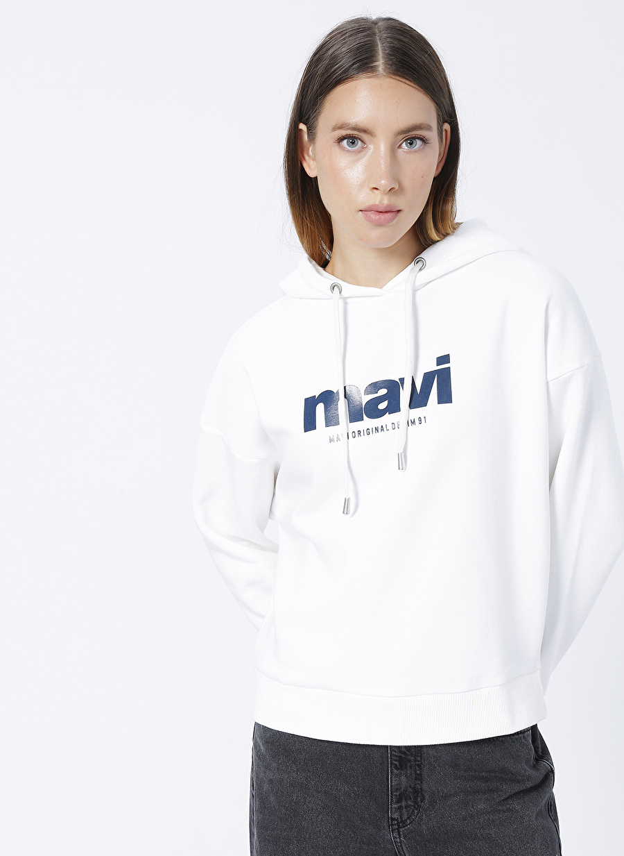 Mavi Ekru Kadın Kapüşonlu Oversize Sweatshirt M168334-81964