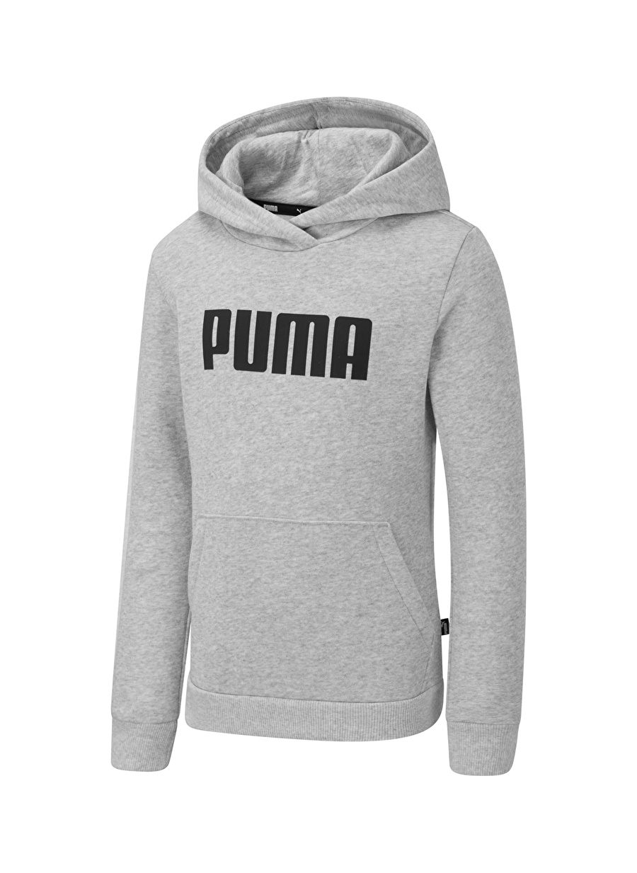 Puma Gri Kız Çocuk Kapüşonlu Uzun Kollu Düz Sweatshirt Girls ESS PUMA Hoody FL